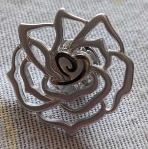 Silver rose with center gold heart pin